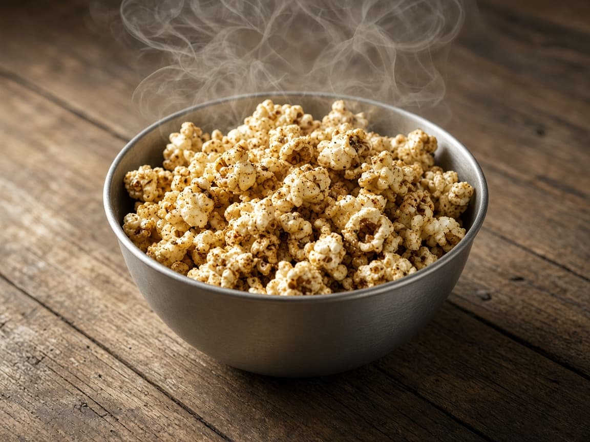 Røgede popcorn med smør i skål