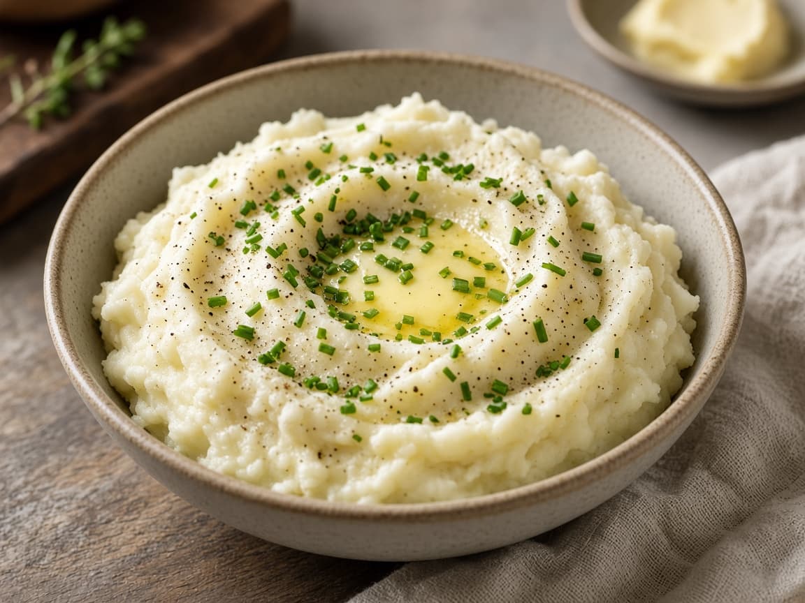 Skål med røget kartoffelmos og smør
