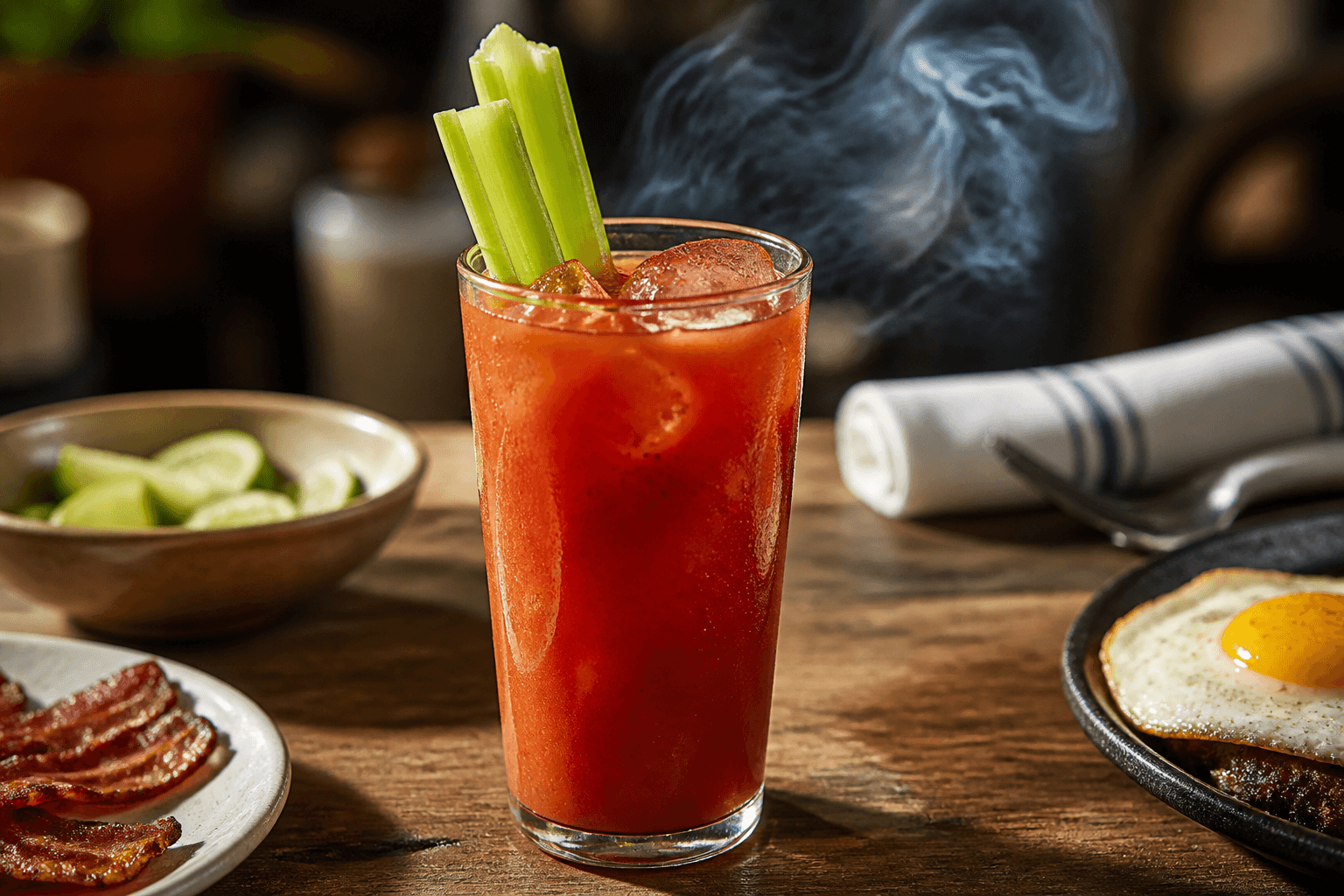 Smoked Bloody Mary med selleri og is