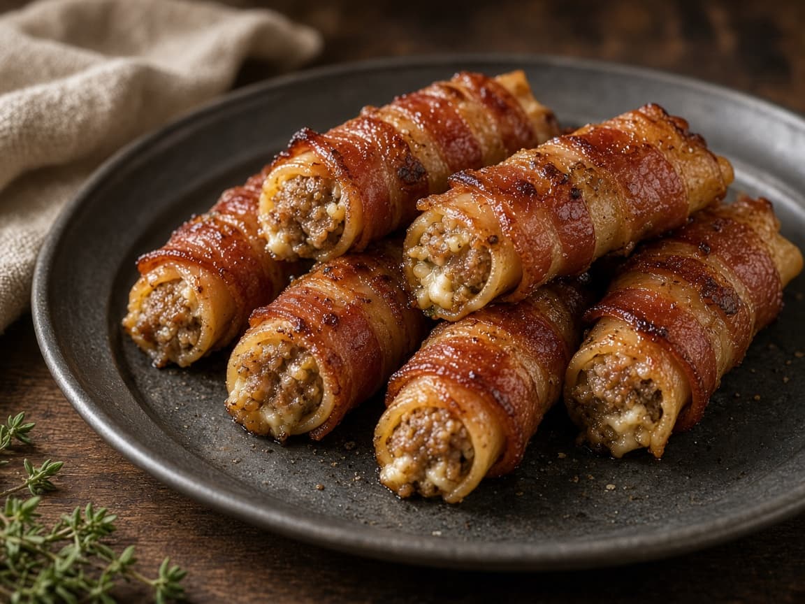 Bacon-wrapped shotgun shells med BBQ-glaze