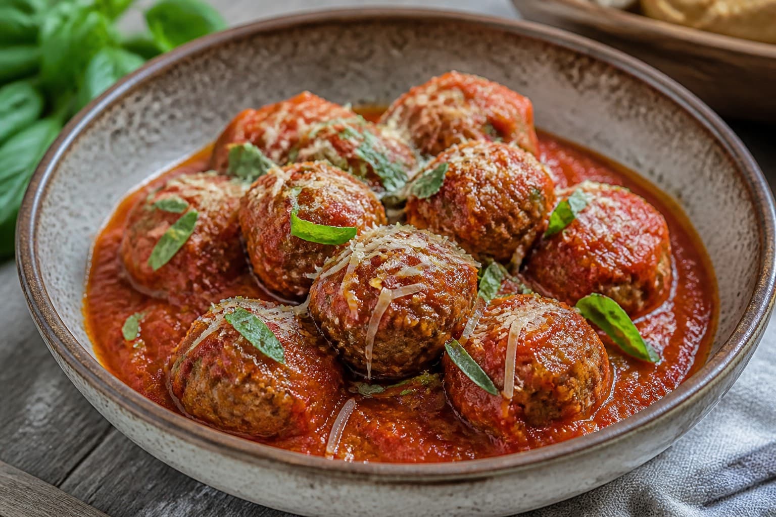 Kødboller i tomatsauce med basilikum