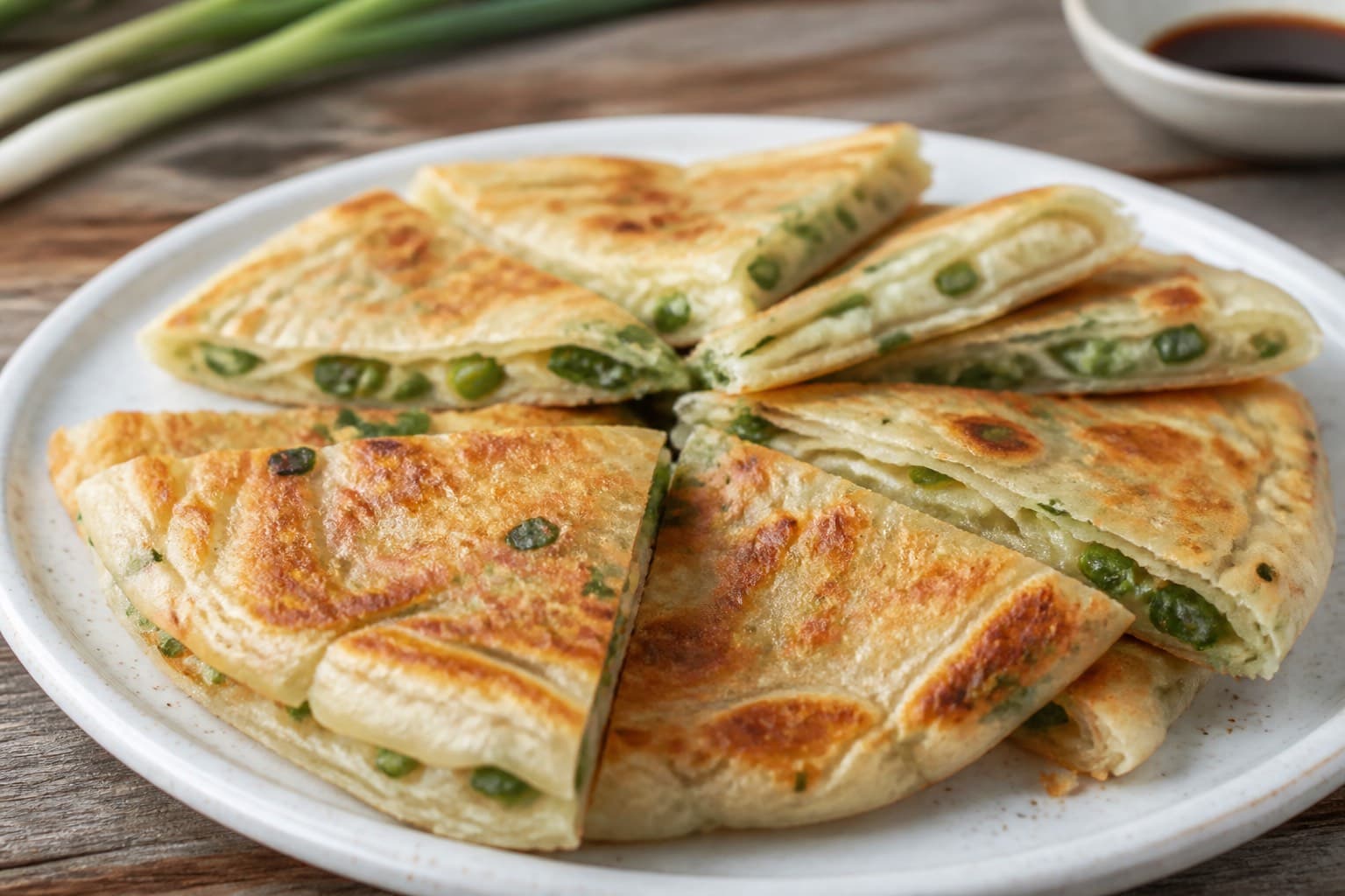 Sprøde scallion pancakes med forårsløg
