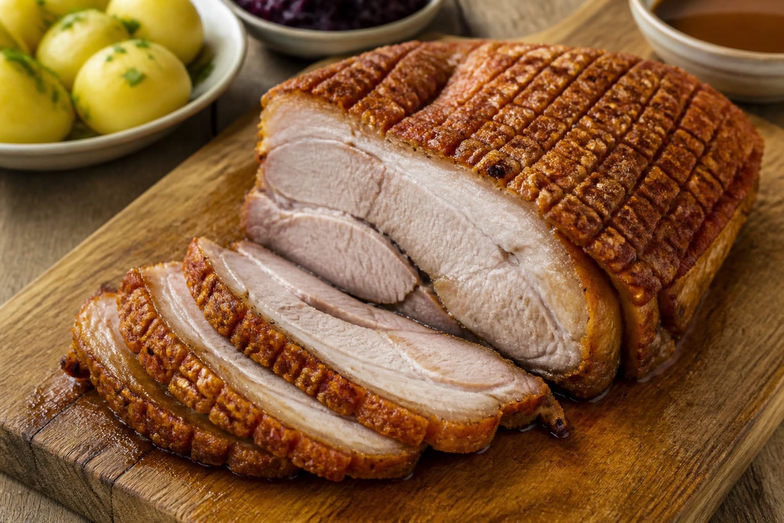 Flæskesteg sous vide med sprød svær