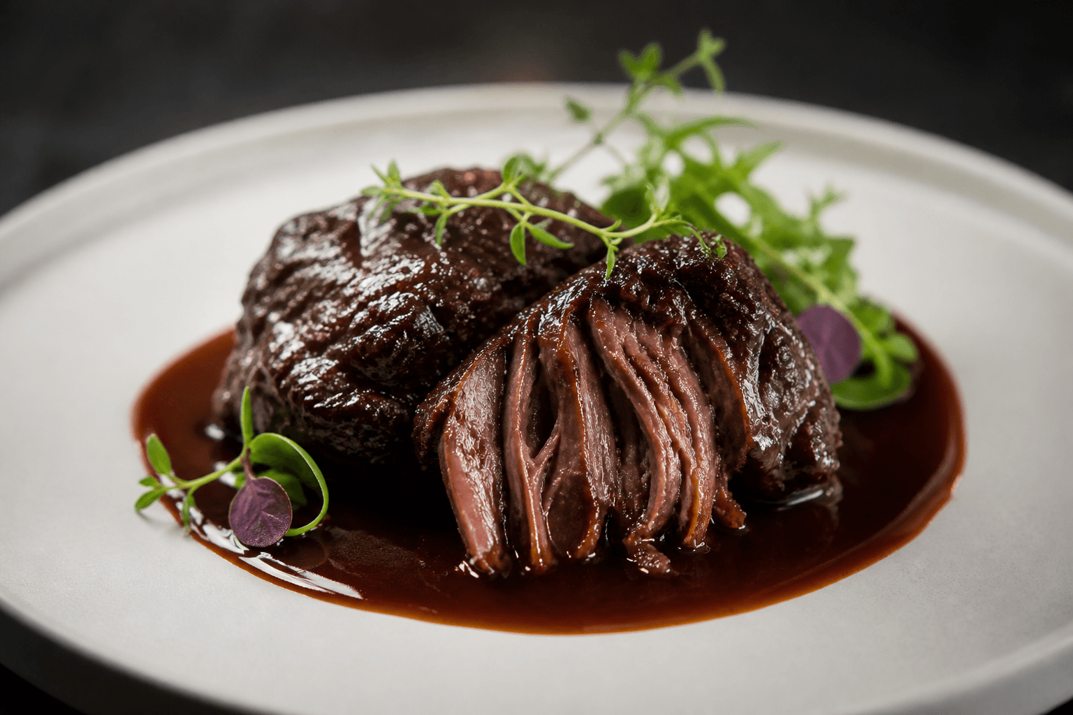Møre svinekæber sous vide i mørk sauce
