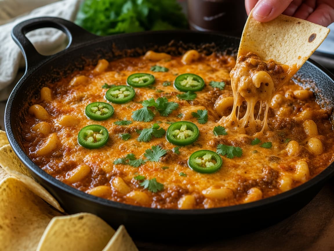 Boblende chili mac and cheese i støbejernspande